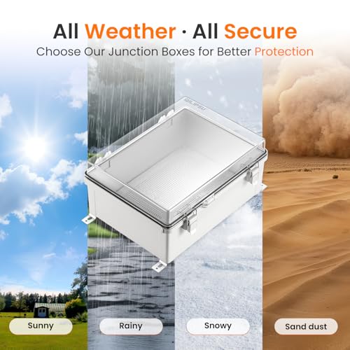 QILIPSU Waterproof Junction Box IP67 Outdoor Plastic Electrical Project Enclosure Weatherproof with Mounting Plate, Wall Brackets, Hinged Clear Cover 16.1"x12.2"x7.1" CC - Image 5
