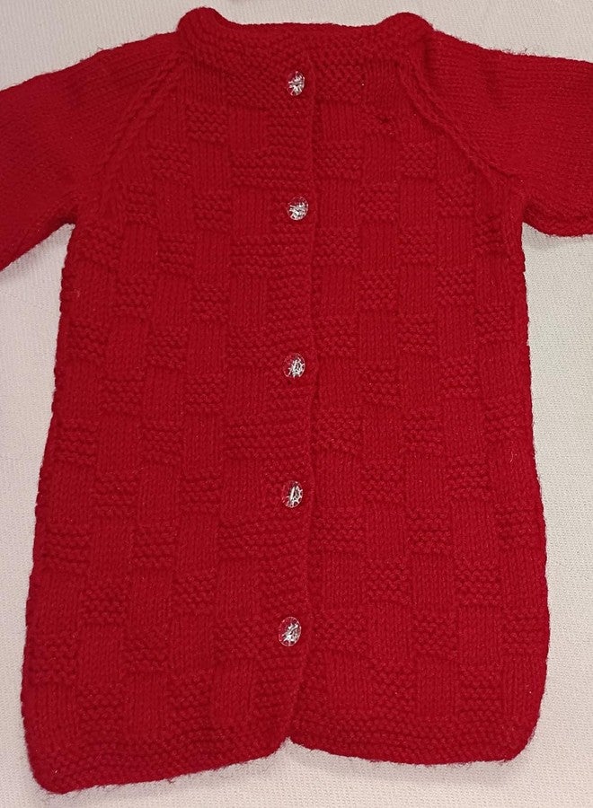 Cute Collection Hand Made Woolen Sweater Cardigan with Pyjami Cap and Pair of Booties 0 to 6 Months Baby Boys and Girls (Color, Red) - Image 3