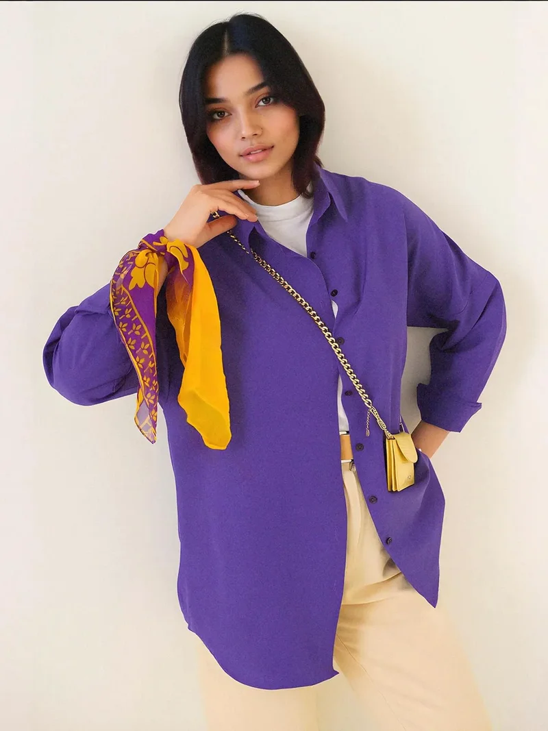Big Dart Amethyst Purple BDART Relaxed Fit Poplin Shirt with Button Closure for Women | Best Price UAE