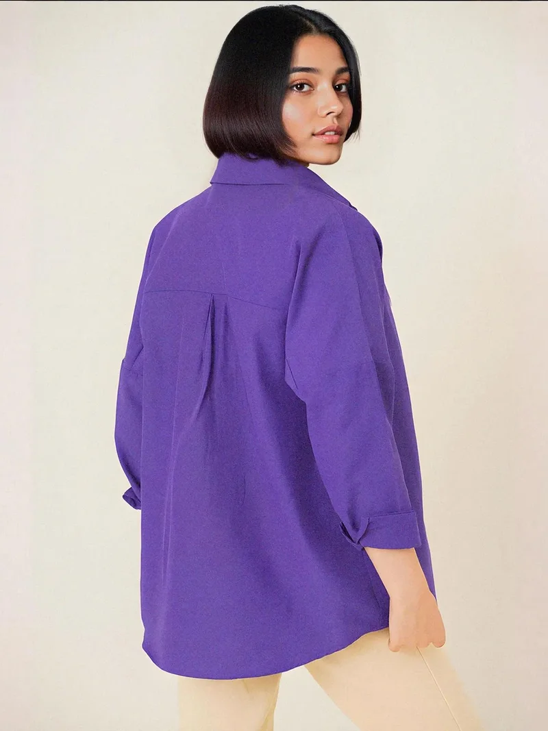 Big Dart Amethyst Purple BDART Relaxed Fit Poplin Shirt with Button Closure for Women | Best Price UAE