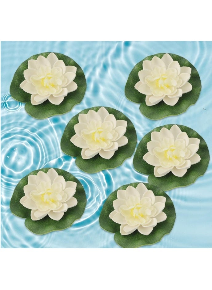 LATEEN Water Lilies Floating Lotus Flowers, Pack of 6 Artificial Lotus Flowers  for Aquarium, Garden, Pool Home Deco - Image 1