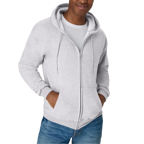 Hanes Mens Hoodie Ecosmart Fleece Fullzip Zipup Hooded Sweatshirt For Ash XLarge US - Image 1