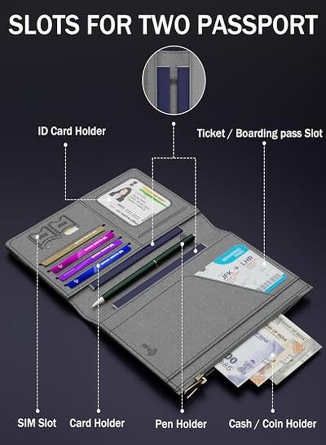 FEDUS Premium Passport Holder for Men, Passport Holder for Women Passport Cover Case Wallet with Card Holder, ID Card, Ticket,Boarding Pass Slots RFID Protected Travel Accessories Organiser Grey - Image 3