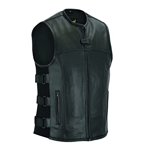 Leatherick Mens Warrior Style Leather Motorcycle Vest for Men with Deep Pockets S Black Top Grain Leather - Image 1