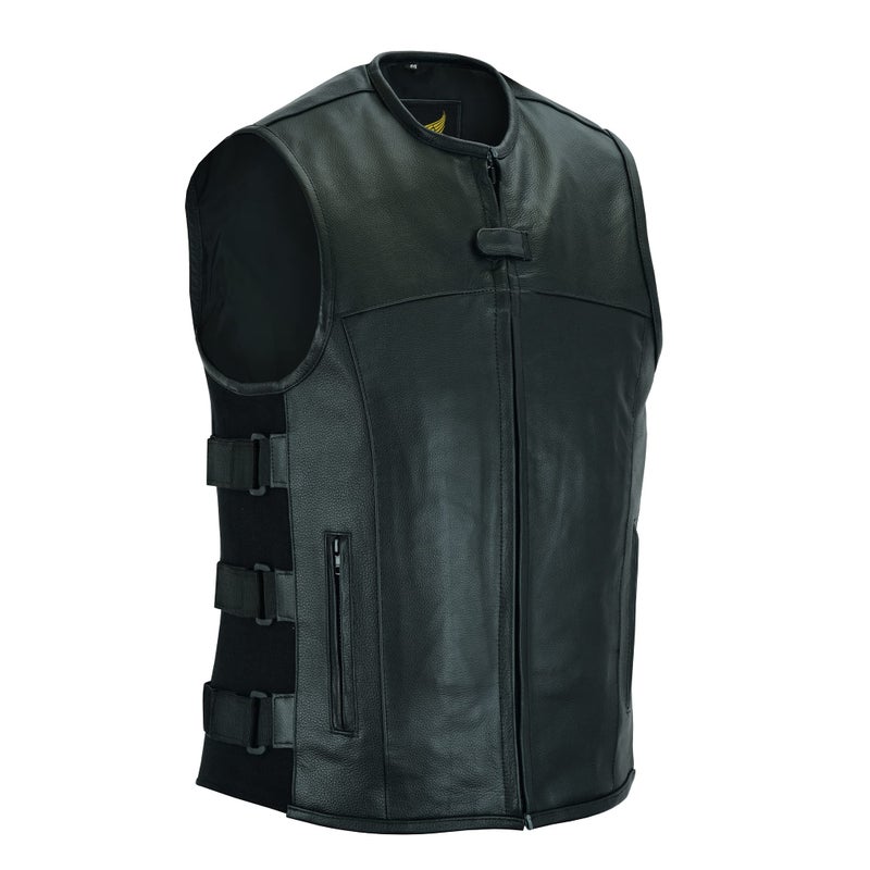 Leatherick Mens Warrior Style Leather Motorcycle Vest for Men with Deep Pockets S Black Top Grain Leather - Image 2