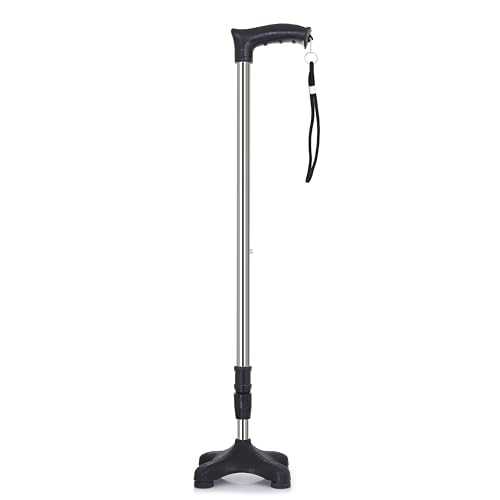 Kds Surgical 4 Leg Crome PVC Base Height Adjustable Men Women Old Age People Walking Stick (Black) - 36 inch - Image 1