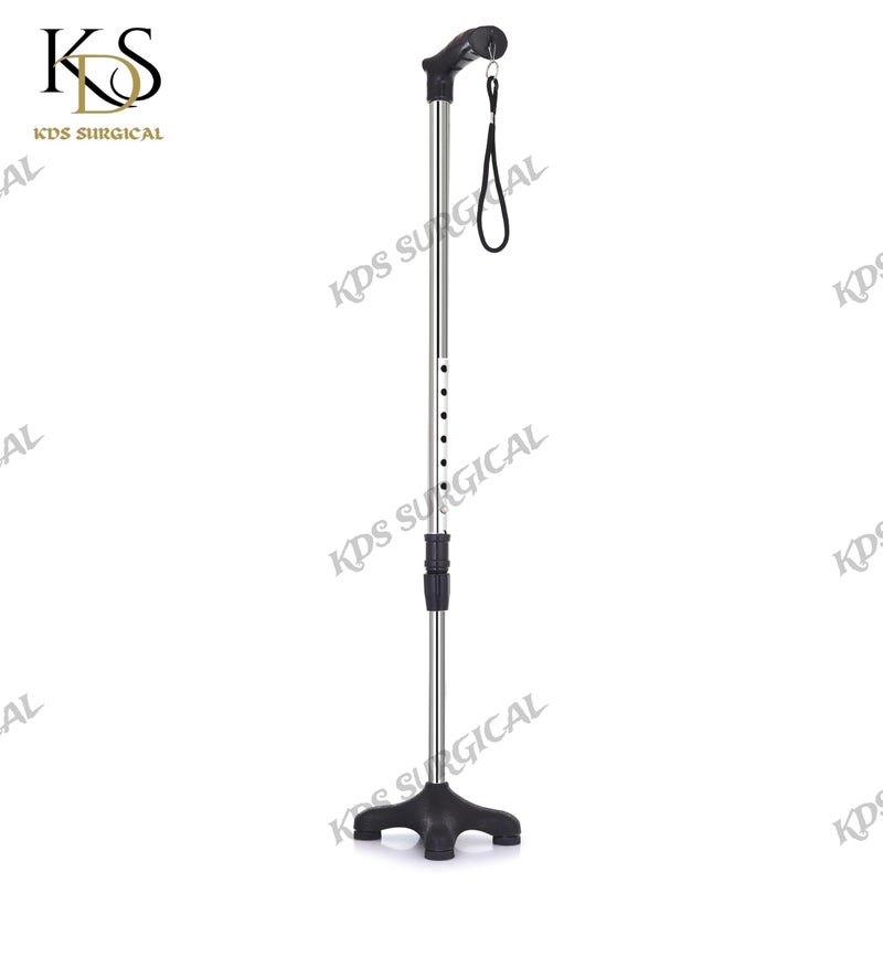 Kds Surgical 4 Leg Crome PVC Base Height Adjustable Men Women Old Age People Walking Stick (Black) - 36 inch - Image 2
