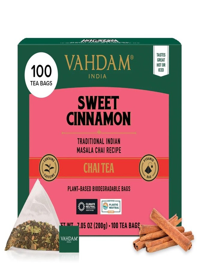 VAHDAM Sweet Cinnamon Chai Tea Bags (100 Count) | 100% Natural Spices | Spiced Masala Chai with Natural Cinnamon | Aromatic & Rich Flavor | Hot or Iced Brew - Image 1
