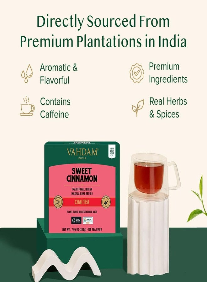 VAHDAM Sweet Cinnamon Chai Tea Bags (100 Count) | 100% Natural Spices | Spiced Masala Chai with Natural Cinnamon | Aromatic & Rich Flavor | Hot or Iced Brew - Image 4