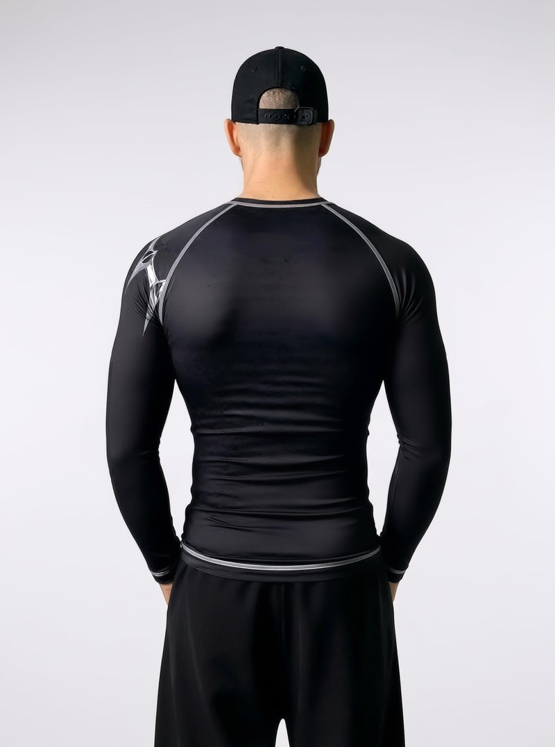 AKIBA Full Sleeve Compression Rash Guard for Men (Black, 42) | Performance Fit Athletic Shirt for MMA, BJJ, Gym, Running, Cycling | Moisture-Wicking, Durable, Crew Neck Design | Protection & Comfort - Image 4