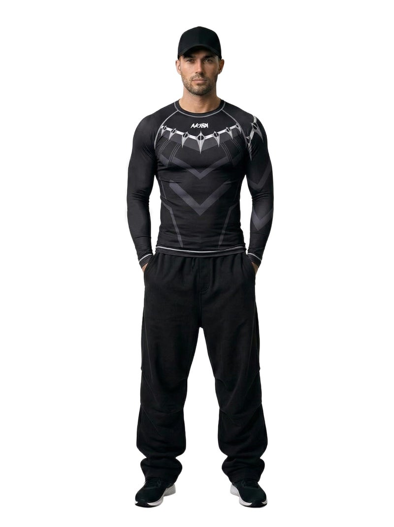 AKIBA Full Sleeve Compression Rash Guard for Men (Black, 42) | Performance Fit Athletic Shirt for MMA, BJJ, Gym, Running, Cycling | Moisture-Wicking, Durable, Crew Neck Design | Protection & Comfort - Image 1