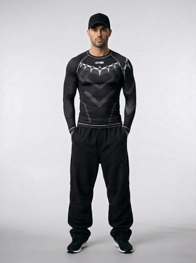 AKIBA Full Sleeve Compression Rash Guard for Men (Black, 42) | Performance Fit Athletic Shirt for MMA, BJJ, Gym, Running, Cycling | Moisture-Wicking, Durable, Crew Neck Design | Protection & Comfort - Image 2