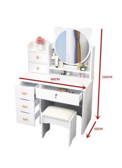 Sharpdo Bedroom Home Dresser LED Makeup Mirror Multi-Drawer Storage Cabinet Dresser with Dressing Stool (USB Interface) 80*35*120CM  - Image 2