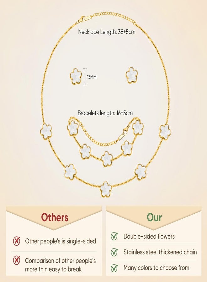 ام بيرينبو طقم قلائد وأساور وأقراط ذهبية - سلسلة سوار مزينة بزهرة مطلية بالذهب عيار 18 قيراطًا، طقم مجوهرات من الفولاذ المقاوم للصدأ بتصميم زهرة لا يتغير لونه، هدية مثالية لأعياد الميلاد والكريسماس للأم والزوجة والابنة والصديقة - Image 5