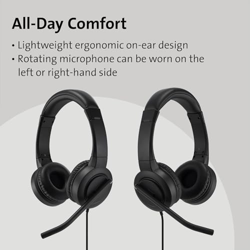 Kensington سماعة كينجستون H1000 USB-C فوق الأذن، ميكروفون دوار 270° لإلغاء الضوضاء، أزرار سريعة للتحكم في الصوت، التشغيل/الإيقاف، كتم الصوت، والانشغال، للكمبيوتر الشخصي/ماك/لابتوب - أسود (K83450WW) - Image 3