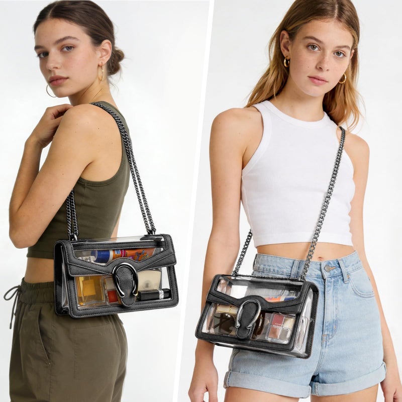 Joryin Clear Bag for Women Stadium Approved Clear Purse Shoulder Bag Crossbody Bag Fashion Small Handbag Clutch Bag Transparent Bag Black - Image 2