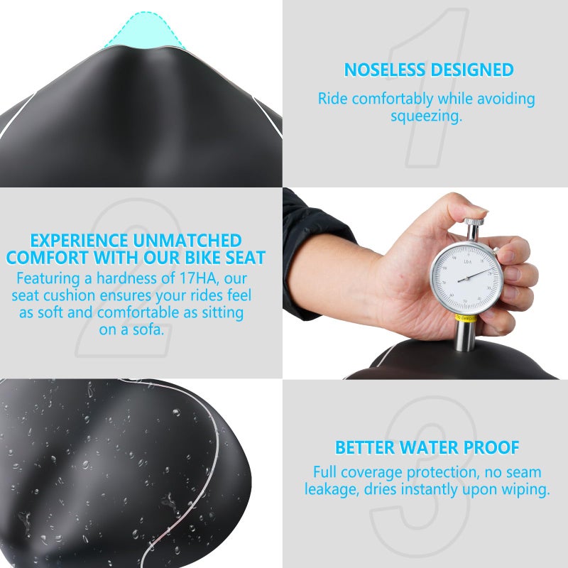 YLG Noseless Bike Seat for Men Women, Comfort Seat Cushion Compatible with Peloton, Electric Bike, Outdoor & Indoor Bikes, Wide Bicycle Saddle Replacement, Waterproof Bike Seat (Silver Noseless 10") - Image 4
