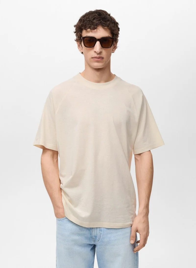 Mango Man Relaxed-fit cotton-linen t-shirt