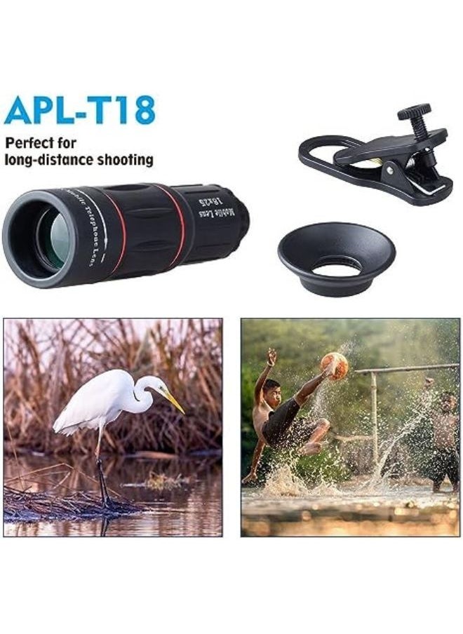 VOCXA - APEXEL Cell Phone Lens Universal 18X Optical Zoom Lens Manual Telescope Lens with Clamp for iPhone Samsung and most Android Smartphones - Image 1