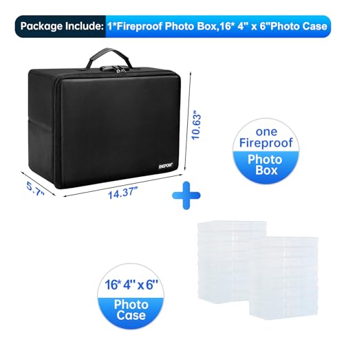 ENGPOW Fireproof Photo Storage Box with 16 Inner 4" x 6" Photo Case(Clear),Photo Box Organizer with Lock,Collapsible Portable Photo Storage Containers with Handle for Photos,Picture,Valuables - Image 2
