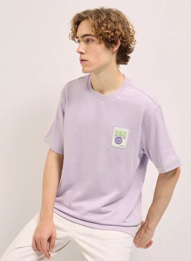 THE BEAR HOUSE Men's Purple Oversize Graphic Printed Crew Neck T-shirt Perfect For Casual Wear, Gym, Travel, Or Layering Stylish And Versatile Essential For Every Wardrobe