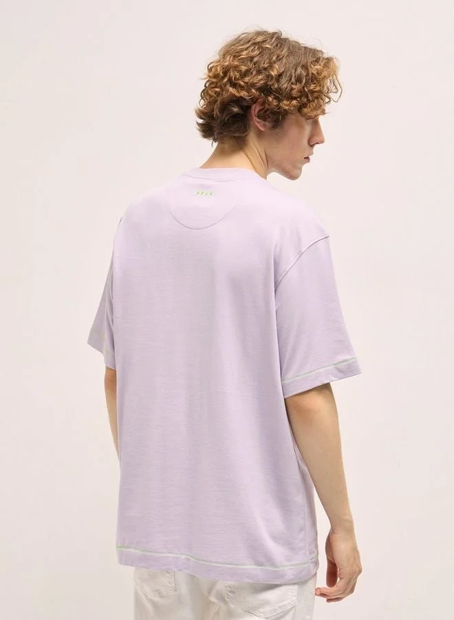 THE BEAR HOUSE  Men's Purple Oversize Graphic Printed Crew Neck T-shirt Perfect For Casual Wear, Gym, Travel, Or Layering Stylish And Versatile Essential For Every Wardrobe for Men | Best Price UAE