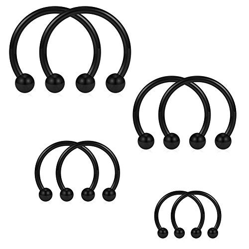 SCERRING 8PCS 16G Stainless Steel Nose Septum Horseshoe Earring Eyebrow Septum Lip Helix Tragus Cartilage Piercing Ring 6mm,8mm,10mm,12mm - Black - Image 5