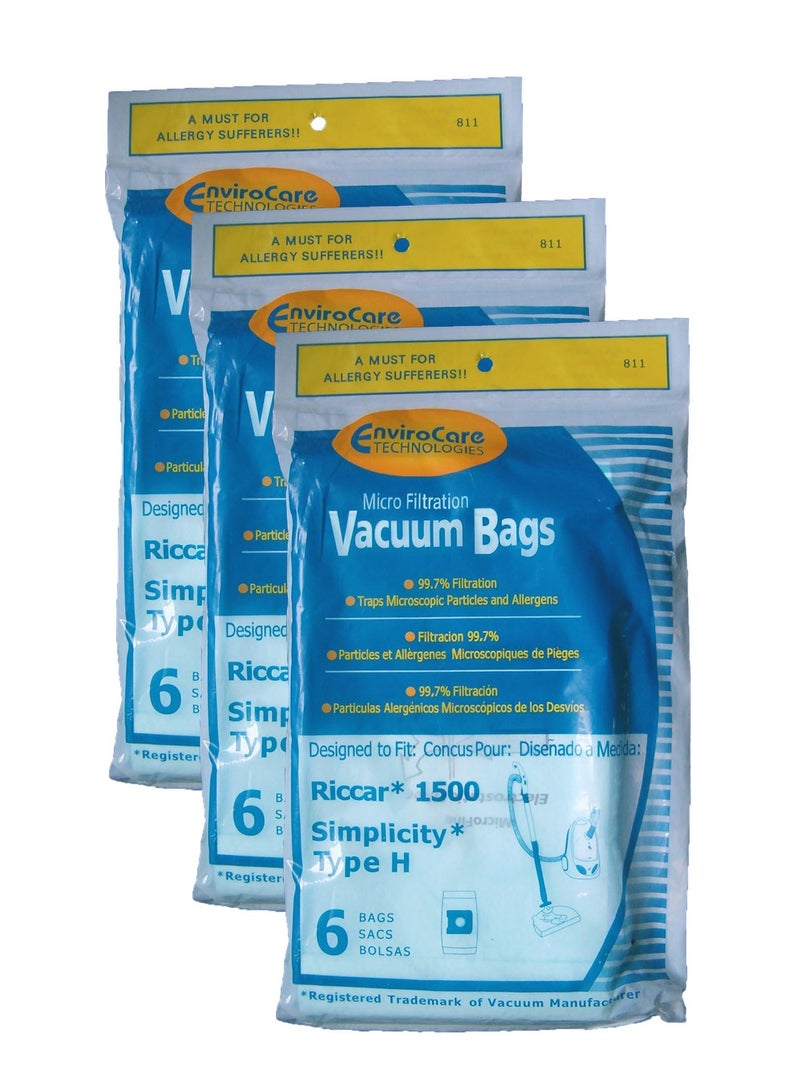 EnviroCare Replacement Designed To Fit Riccar Simplicity Type H Vacuum Bags, Canister Vacuum Cleaners, 18 Pack - Image 1