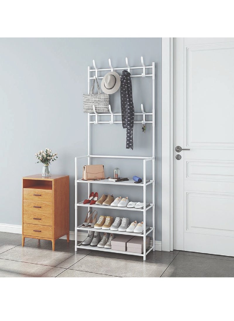 dreamons link - Dreamons link Coat Rack Shoe Rack,Storage Shelf with 4-Tier Shoe Organize ,Clothes Rack with 8 Hooks Hanging, Entryway Hall Trees Hanging and Storage (White)… - Image 1