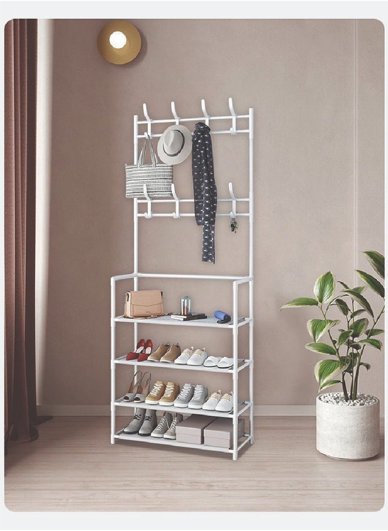 dreamons link - Dreamons link Coat Rack Shoe Rack,Storage Shelf with 4-Tier Shoe Organize ,Clothes Rack with 8 Hooks Hanging, Entryway Hall Trees Hanging and Storage (White)… - Image 1