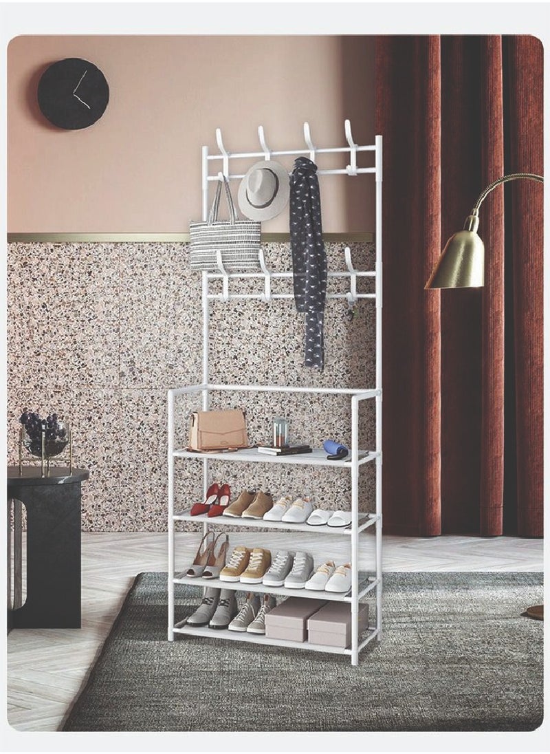 dreamons link - Dreamons link Coat Rack Shoe Rack,Storage Shelf with 4-Tier Shoe Organize ,Clothes Rack with 8 Hooks Hanging, Entryway Hall Trees Hanging and Storage (White)… - Image 1