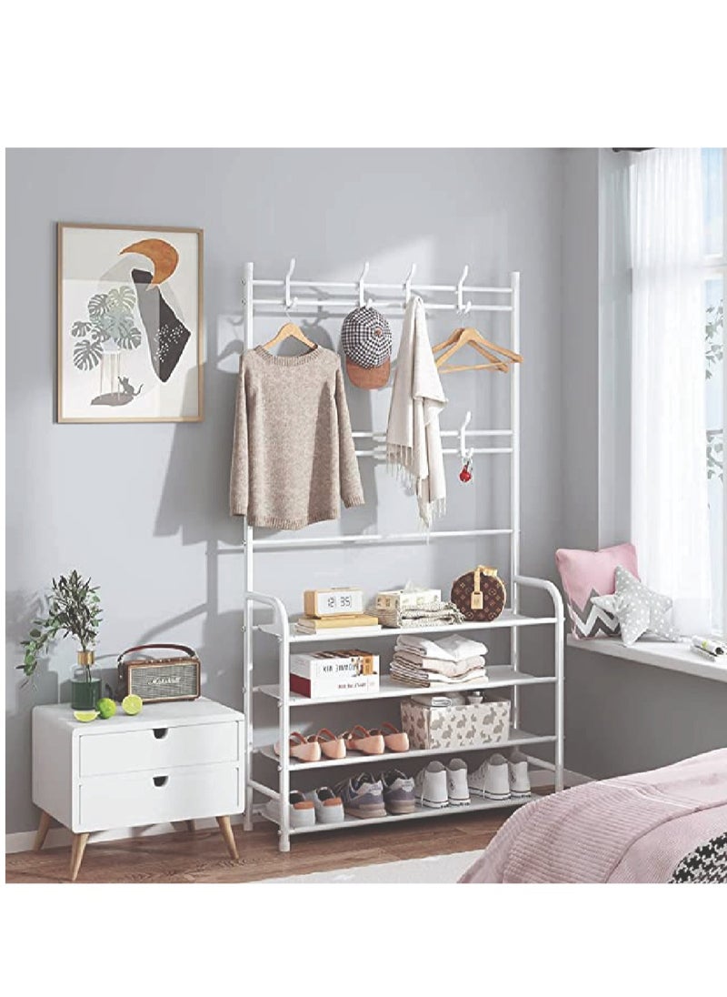 dreamons link - Dreamons link Coat Rack Shoe Rack,Storage Shelf with 4-Tier Shoe Organize ,Clothes Rack with 8 Hooks Hanging, Entryway Hall Trees Hanging and Storage (White)… - Image 1