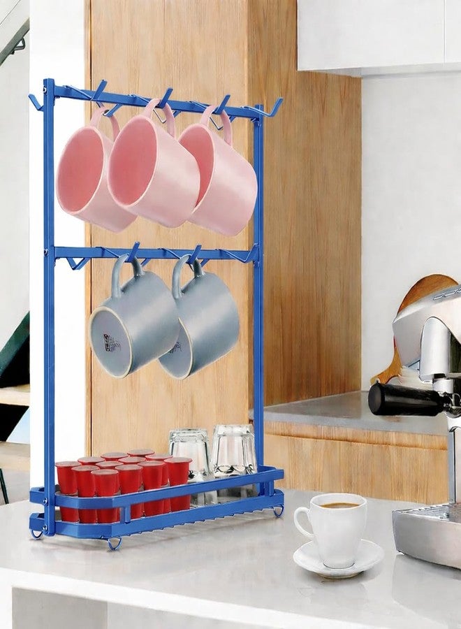 OGFC 57550 Large Coffee Mug Holder Stand Countertop for 14 Mugs, 2 Tier Counter Mug Display Storage, Metal Wire Tea Cup Holder for Coffee Station Kitchen Organizer, Not Included Mugs - Blue - Image 4