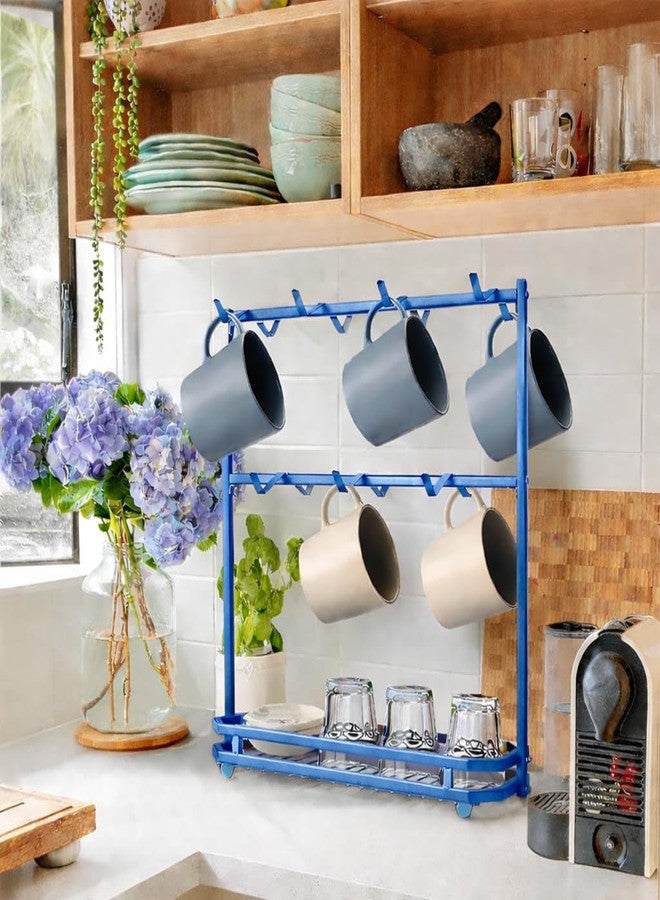 OGFC 57550 Large Coffee Mug Holder Stand Countertop for 14 Mugs, 2 Tier Counter Mug Display Storage, Metal Wire Tea Cup Holder for Coffee Station Kitchen Organizer, Not Included Mugs - Blue - Image 2