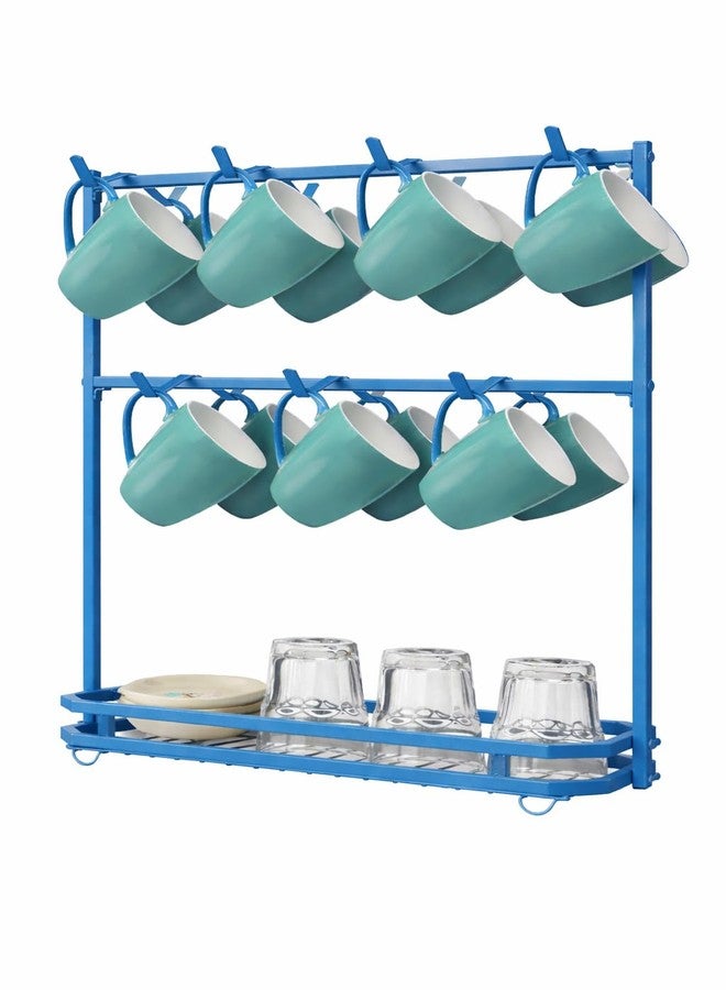 OGFC 57550 Large Coffee Mug Holder Stand Countertop for 14 Mugs, 2 Tier Counter Mug Display Storage, Metal Wire Tea Cup Holder for Coffee Station Kitchen Organizer, Not Included Mugs - Blue - Image 1