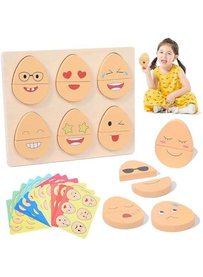 Toddlers Wooden Emoji Matching Game,32 in 1 Preschool Kids Wood Gifts,Autism Sensory Educational Toys for Boys Girls Age 3-5, Stocking Stuffers for Kids - Image 1