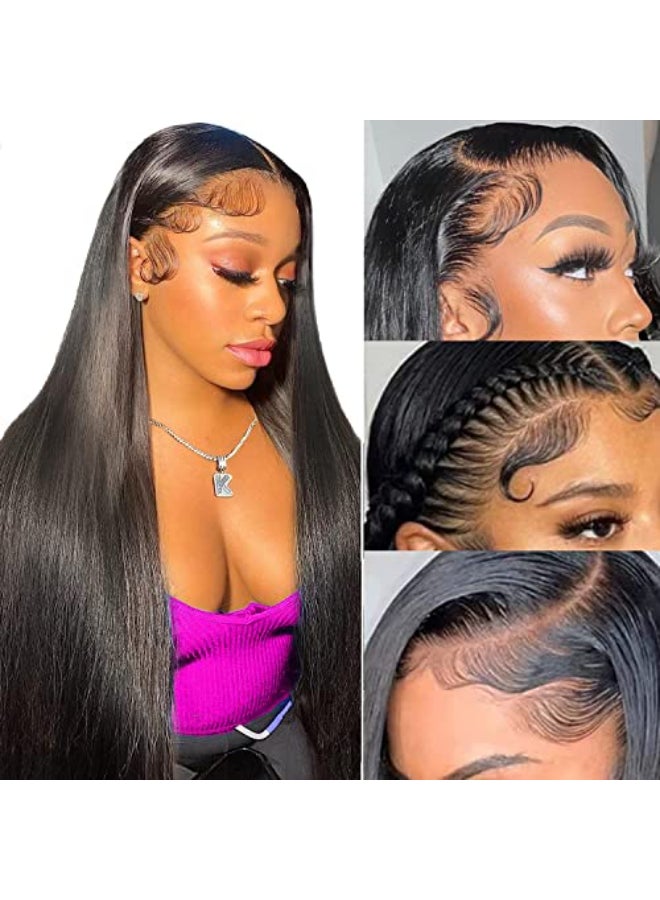 mengkai 13x6 Lace Front Wigs Human Hair Pre Plucked Straight Human Wigs for Women HD Lace Frontal Wigs Human Hair with Baby 180 Density Straight Lace Frontal Wigs Human Glueless Wigs 28 Inch - Image 1
