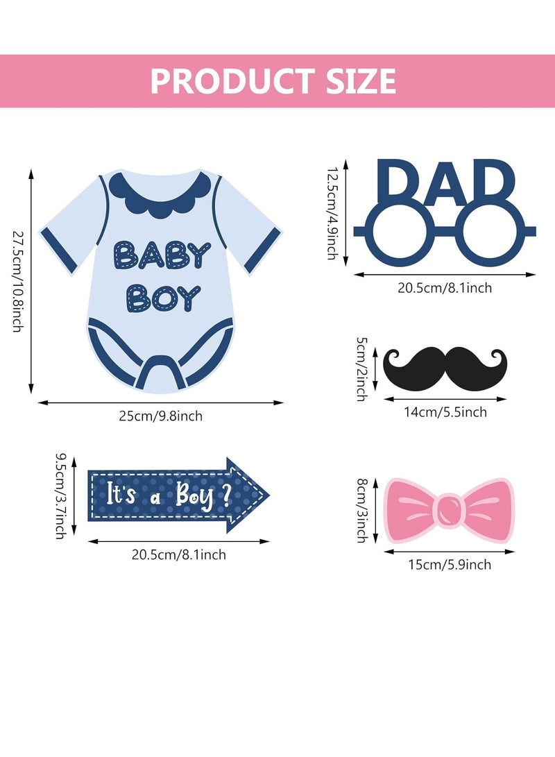 SOLARAE 29 Pcs Gender Reveal Photo Booth Props with Stick,Gender Prediction Decor Boy Or Girl Theme Selfie Props,He or She Photography Backdrop for Gender Reveal Baby Shower Party Accessories - Image 2