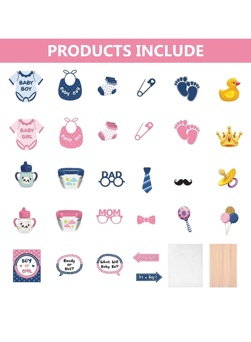 SOLARAE 29 Pcs Gender Reveal Photo Booth Props with Stick,Gender Prediction Decor Boy Or Girl Theme Selfie Props,He or She Photography Backdrop for Gender Reveal Baby Shower Party Accessories - Image 4