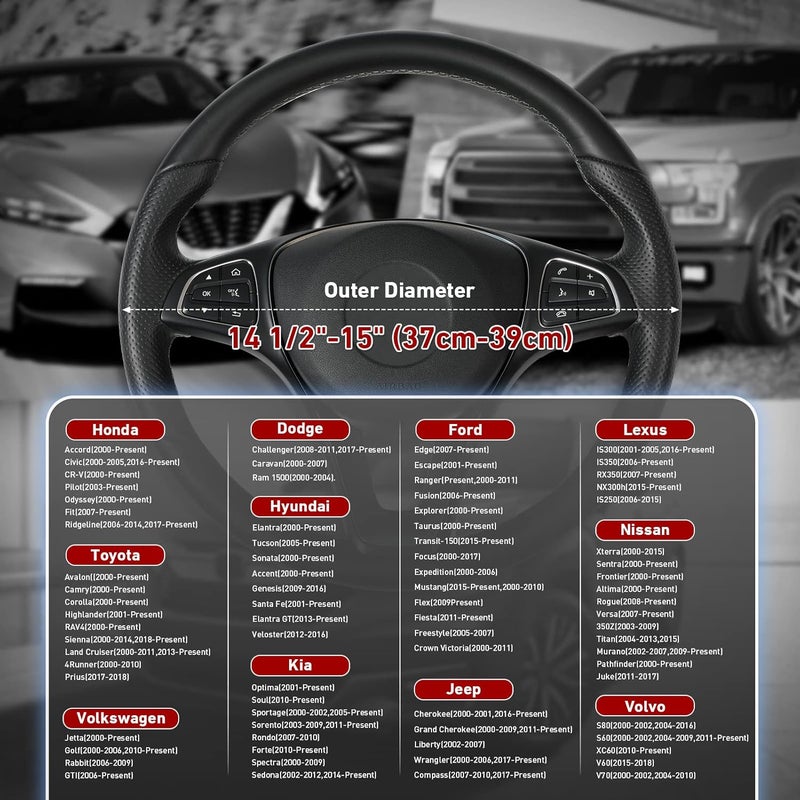 SEG Direct Steering Wheel Cover Car Steering Wheel Cover Microfibre Leather 37-39 cm Black - Image 2