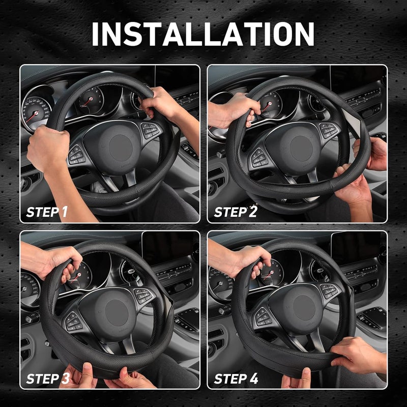 SEG Direct Steering Wheel Cover Car Steering Wheel Cover Microfibre Leather 37-39 cm Black - Image 3