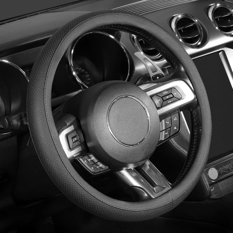 SEG Direct Steering Wheel Cover Car Steering Wheel Cover Microfibre Leather 37-39 cm Black - Image 1