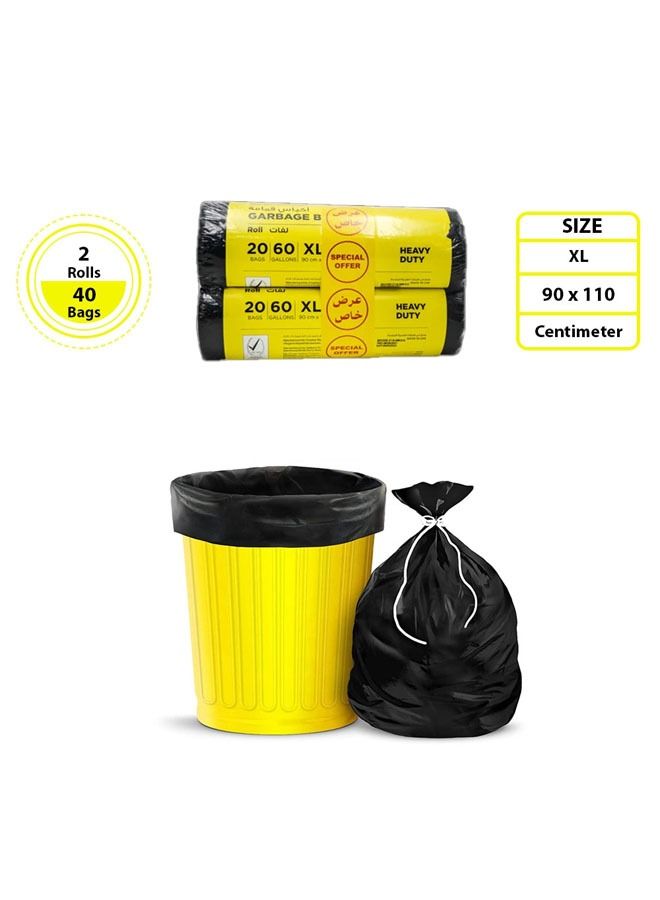 cleaning superstore Multi-Purpose Garbage Bag Roll for Garbage Bin/Dust Bin/Waste Basket/60 Gallons/20 Bags/90x110 cm Black (Pack Of 2) - Image 2