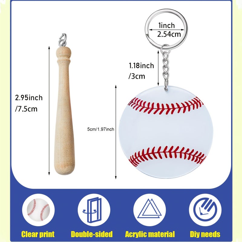 Gift For Her Him Baseball Softball Acrylic Keychain 12pcs Bulk DIY Ball Bag Tag Sports Party Favors Mini Ball Charms Team Gifts - Image 3