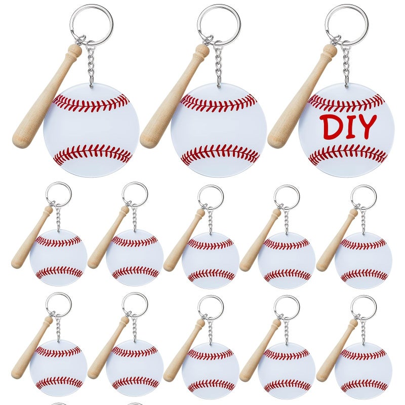 Gift For Her Him Baseball Softball Acrylic Keychain 12pcs Bulk DIY Ball Bag Tag Sports Party Favors Mini Ball Charms Team Gifts - Image 1