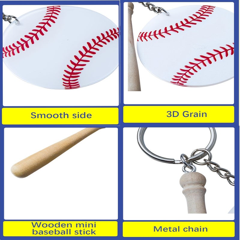 Gift For Her Him Baseball Softball Acrylic Keychain 12pcs Bulk DIY Ball Bag Tag Sports Party Favors Mini Ball Charms Team Gifts - Image 5