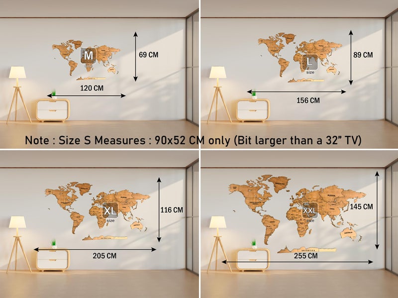 Elk 3D Wooden World Map Wall Decor with Country Names & Capitals | Premium Multilayer Laser Cut Wall Art | Easy DIY Installation | Travel Theme Home Decor for Living Room, Office - Image 2