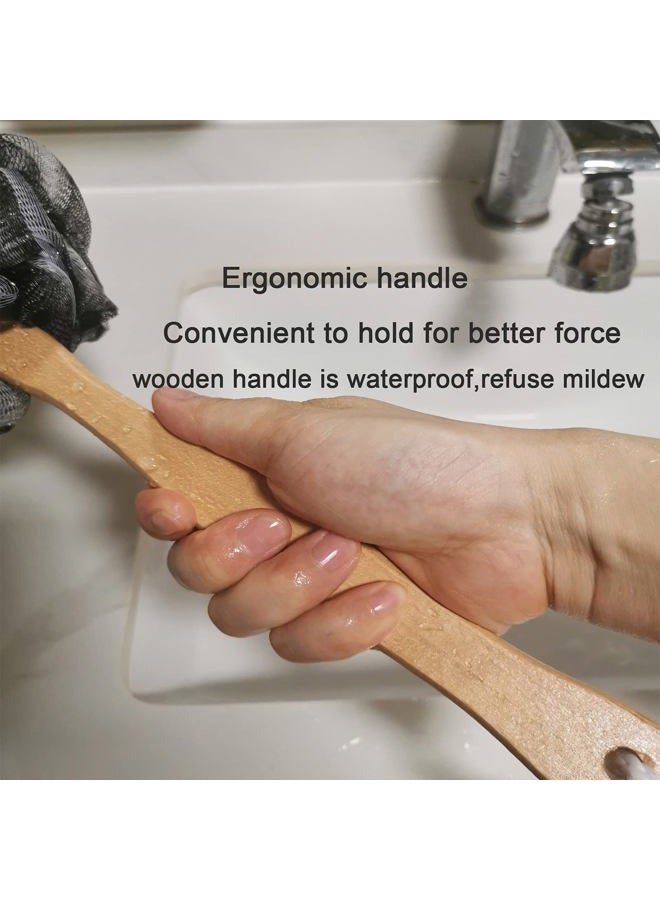 Arswin Shower Sponge Loofah Back Scrubber,Loofah on a Stick,PE Soft Mesh Loofah Body Scrubber with Wooden Handle,Bath Sponge for Women Kids (Black) - Image 4