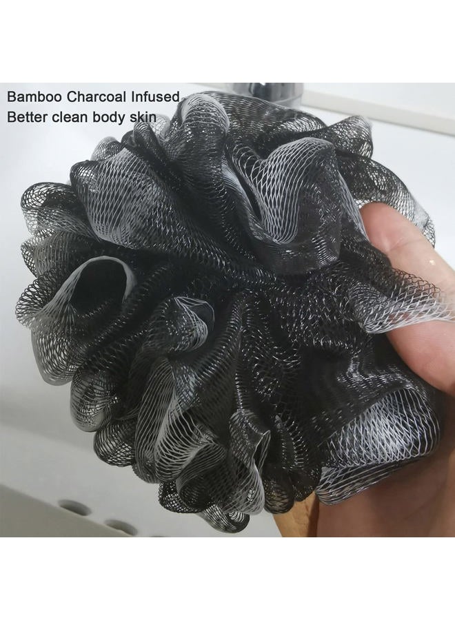 Arswin Shower Sponge Loofah Back Scrubber,Loofah on a Stick,PE Soft Mesh Loofah Body Scrubber with Wooden Handle,Bath Sponge for Women Kids (Black) - Image 3