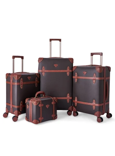 LIMRA Travel Bags Classic Leather Luggage 4 Pcs Set Brown /Light Brown 28''-24''-20'''-14'''Inches